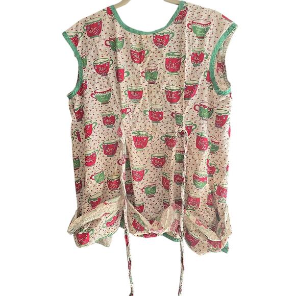 Vtg 60's Pink Coffee Cottagecore Grannycore Kitchen Cobbler Top Apron Womans Os - Picture 3 of 7